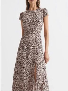 Reiss Brown Livia Print Cut-Out Back Midi Dress size 10